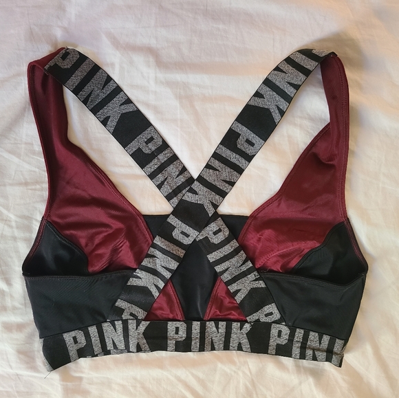 PINK Victoria's Secret Burgundy and Black Sports Bra - Picture 3 of 5